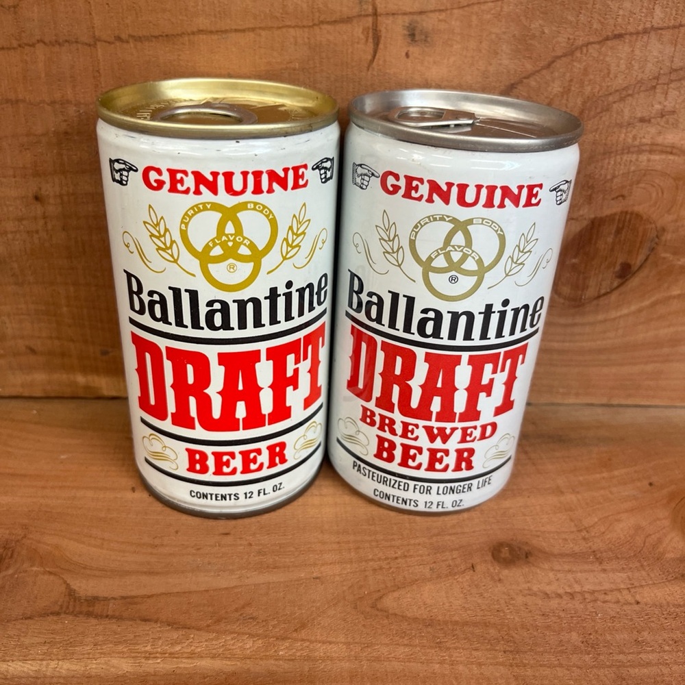 2- VINTAGE BALLANTINE DRAFT LAGER BEER PULL TAB CANS